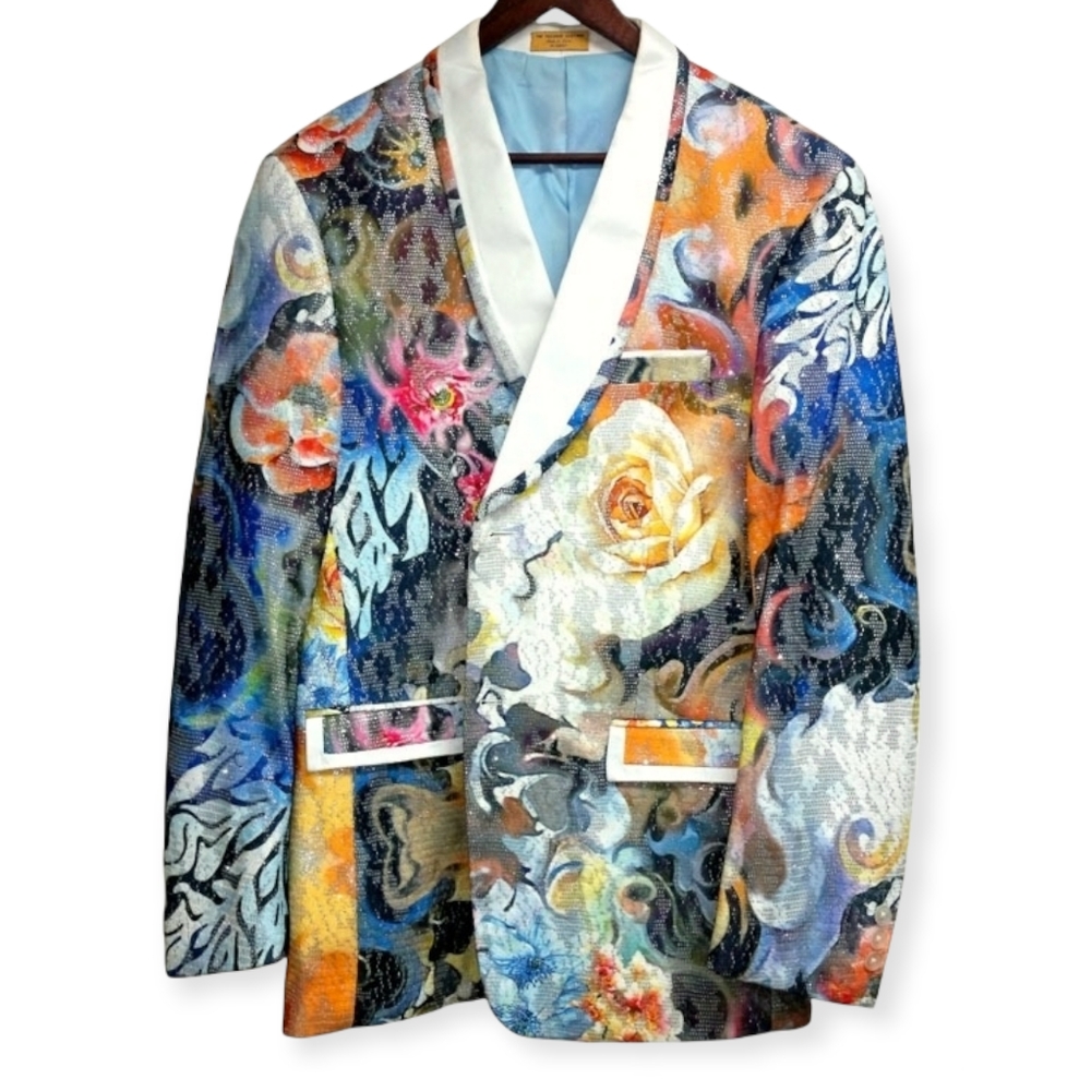 Men's Floral Metallic Patterned Blazer Size M